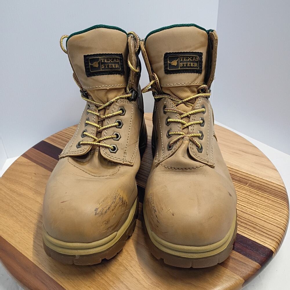 Texas Steer Maximus Safety Work Boots Oil Slip Resistant Steel Toe Mens 11 Tan